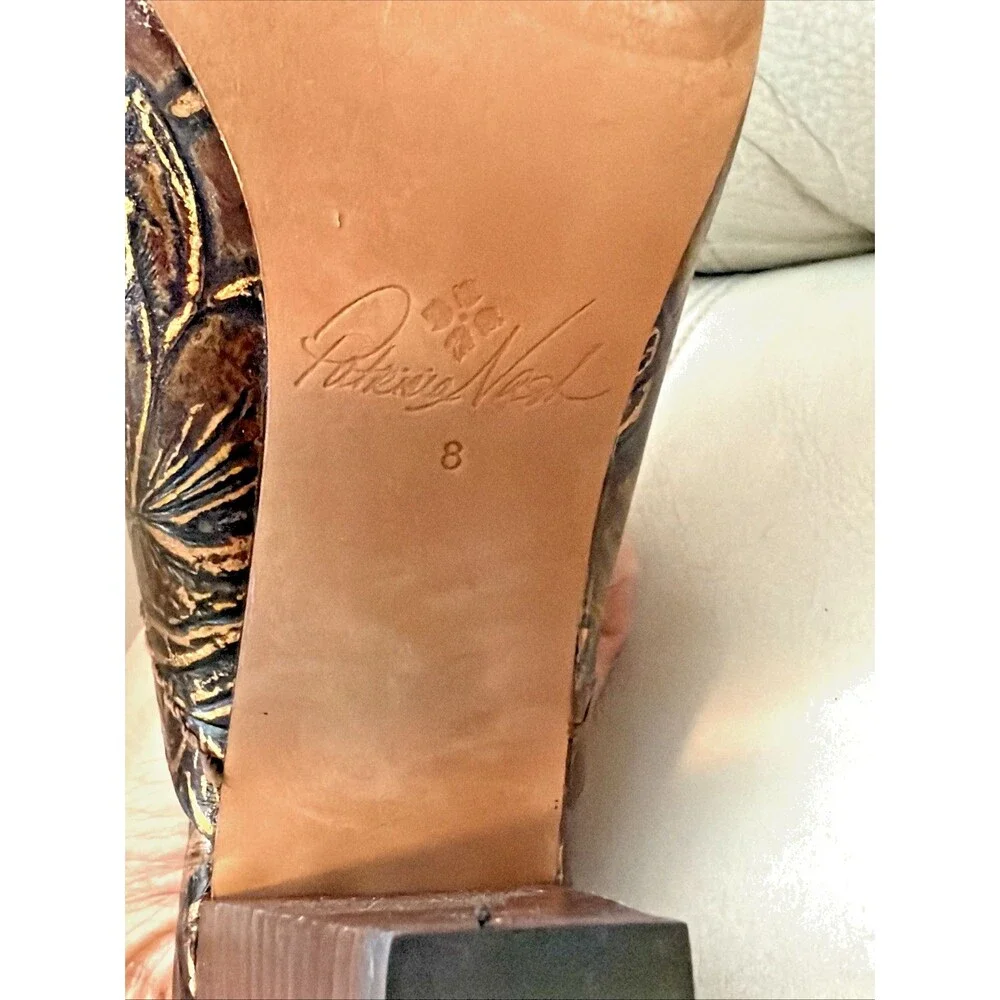 Patricia Nash Ruffina Womens 8 Heeled Leather Mules Western Pointed Boho Gold